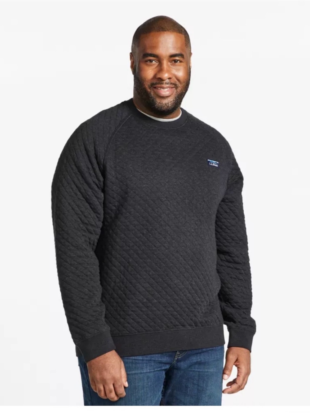 L.L. Bean Men's XLT Charcoal Gray Quilted Outdoor Lounge Crewneck Sweatshirt
